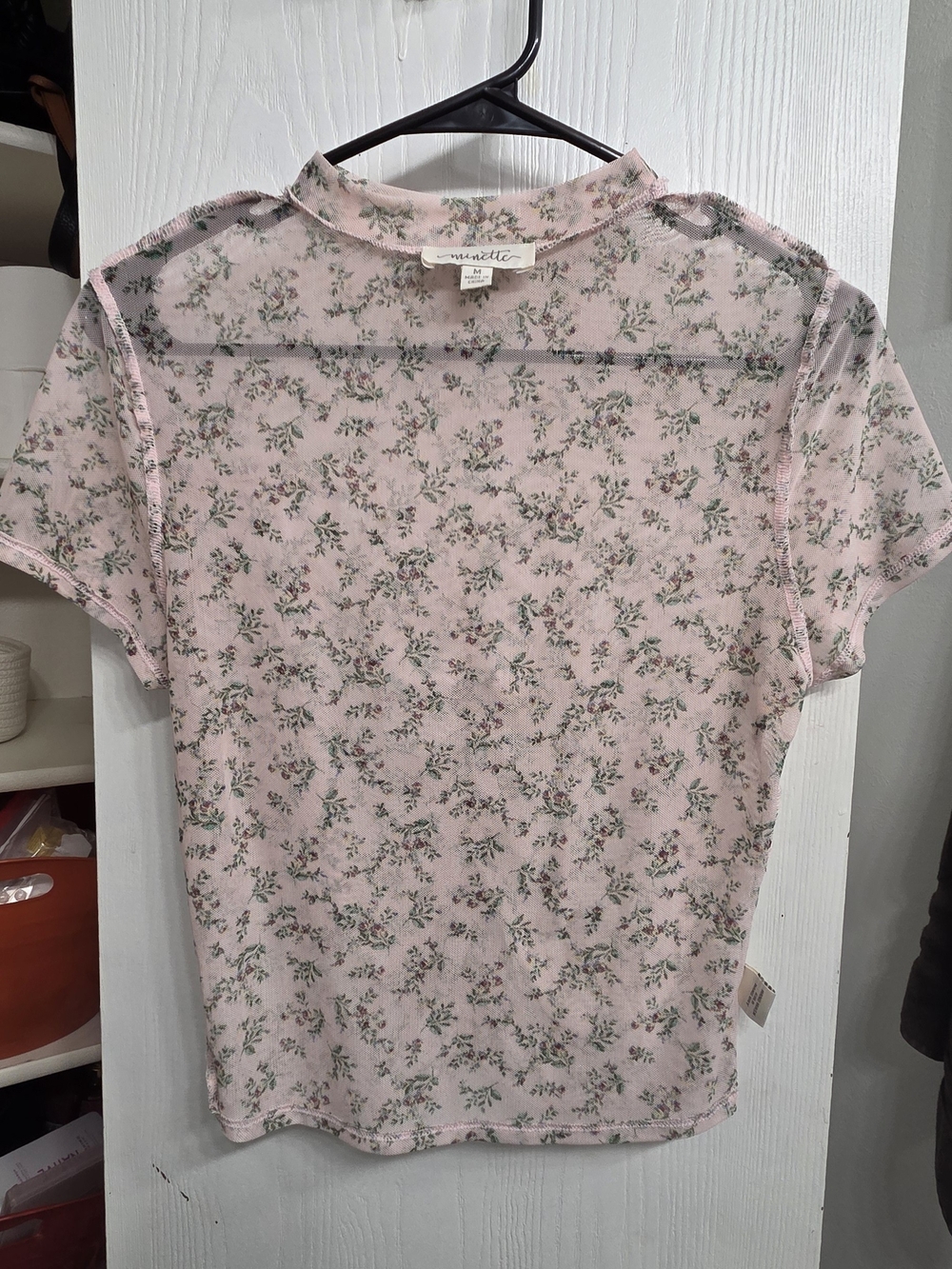 Mosselle Pink Floral Sheer Short-Sleeve Top
